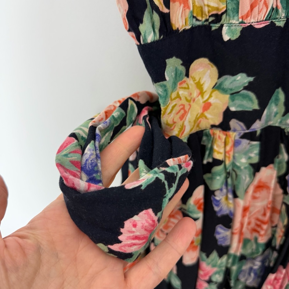 Vintage Floral Black Short Sleeve Wrap Dress Size 12 Tall - Picture 6 of 9